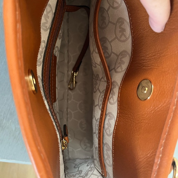 Michael Kors Hamilton Mono Stripe Canvas/Leather Satchel, Blue /White/ Brown - Picture 8 of 10